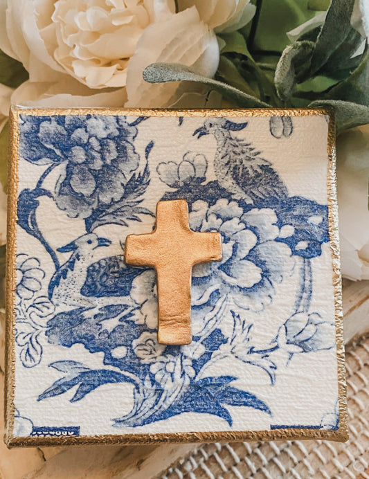 Chinoiserie Gold Gilded Cross Canvas Art