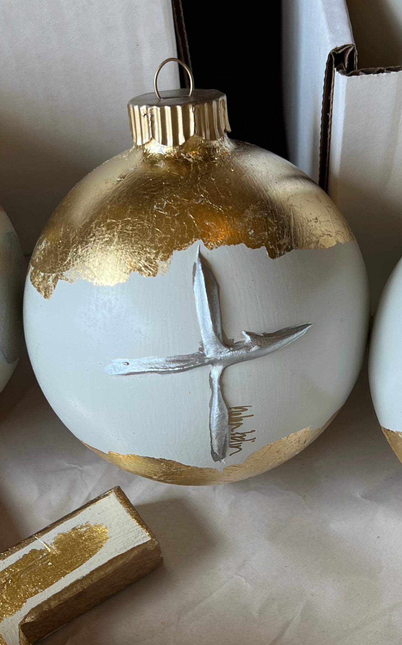 Silver & Gold White Cross Ornament