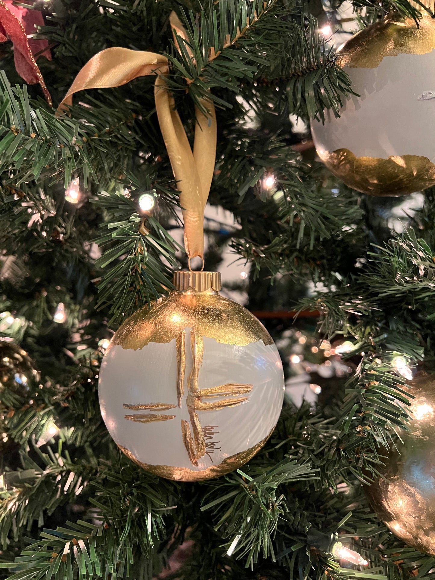 White/Gold Cross Ornament