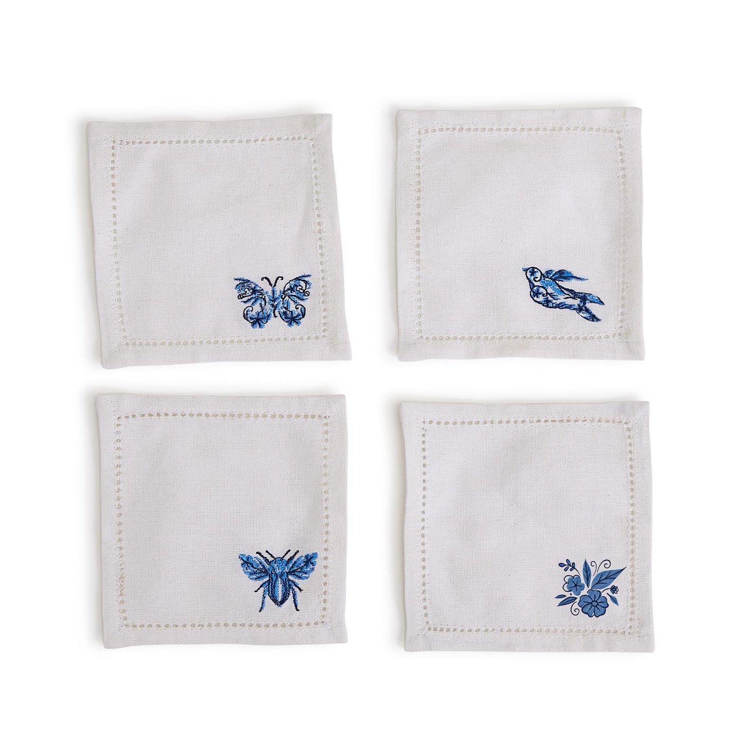 Blue/White Embroidered Cocktail Napkins S/4